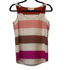 LOFT Tank Top XS Striped Sleeveless Casual Blouse Pink Brown Orange #